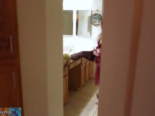 Stepmom opens for bed while stepson watches and masturbates until he is kejiret and she lets him put it in