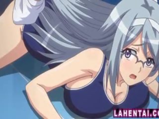 Big titted hentai babeh with kacamata in swimsuit gets fucked