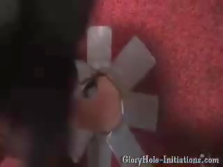 Bella Moretti sucking a white gloryhole peter