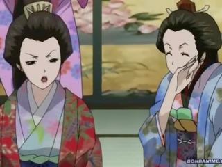 Yang hogtied / diikat dengan tangan dibelakang geisha mendapat yang basah menitis menghancurkan kepada trot faraj